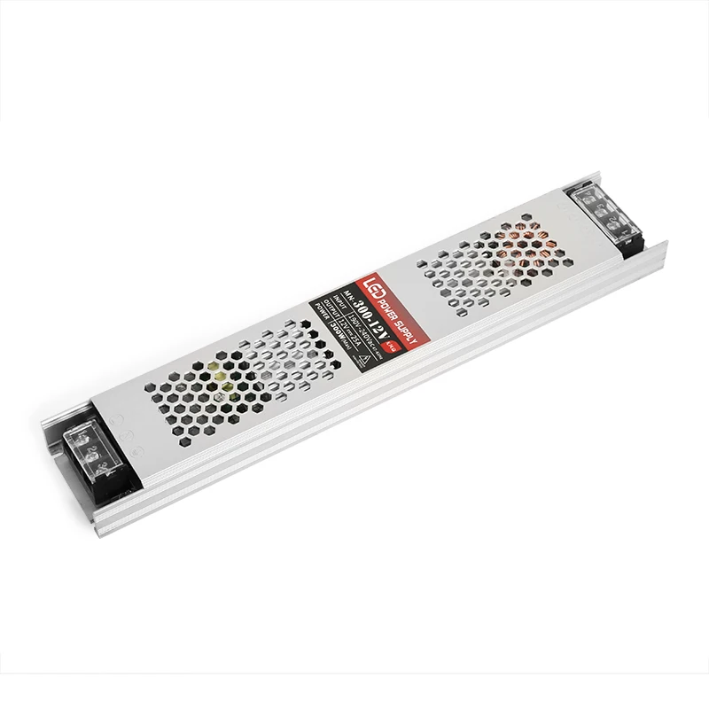 AC220V вход DC12V 300 Вт выход очень тонкий длинный светодиодный источник постоянного тока, алюминиевый корпус с вентилятором, светодиодный светильник адаптер