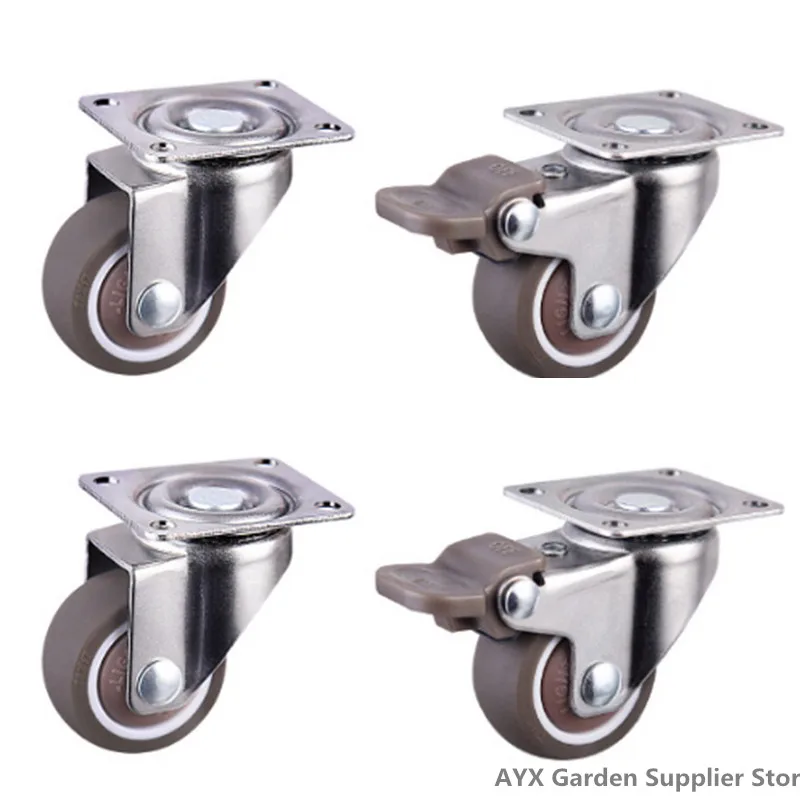 

4pcs Furniture Casters Wheels Soft Rubber Swivel Caster Silver Roller Wheel For Platform Trolley Chair Household Accessori