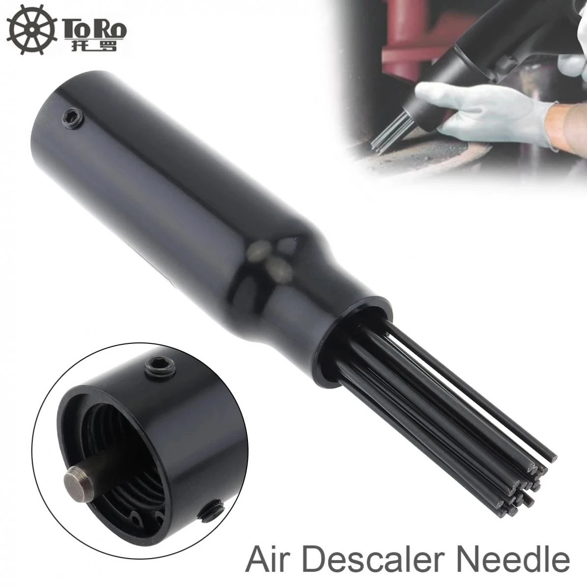 Paquete de agujas neumáticas negras, herramienta neumática de cabeza Deruster con 19 agujas para eliminación de óxido y escorias de soldadura