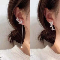 asymmetrical long tassel earrings for women 2021 trend fashion korean style butterfly silver needle ear bone clip on earrings