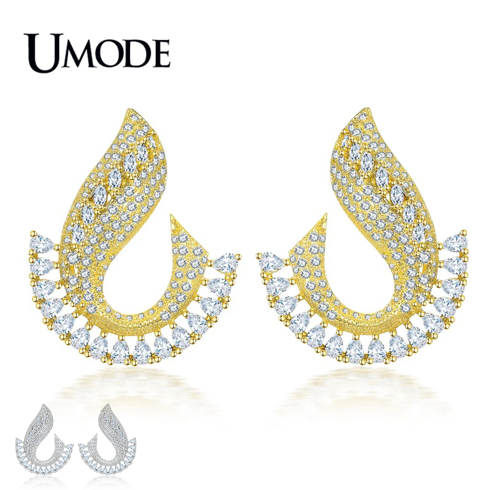 

UMODE New Unique Design Fashion Stud Earring for Women Trendy Gold Color Paved CZ Zircon Crystal Jewelry Gift Pendientes AUE0657
