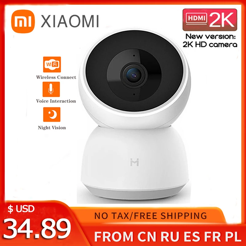 Xiaomi mi câmera inteligente 2k 1296p hd 360 ângulo wifi noite webcam câmera de vídeo ip câmeras internas bebê monitoramento de segurança mihome