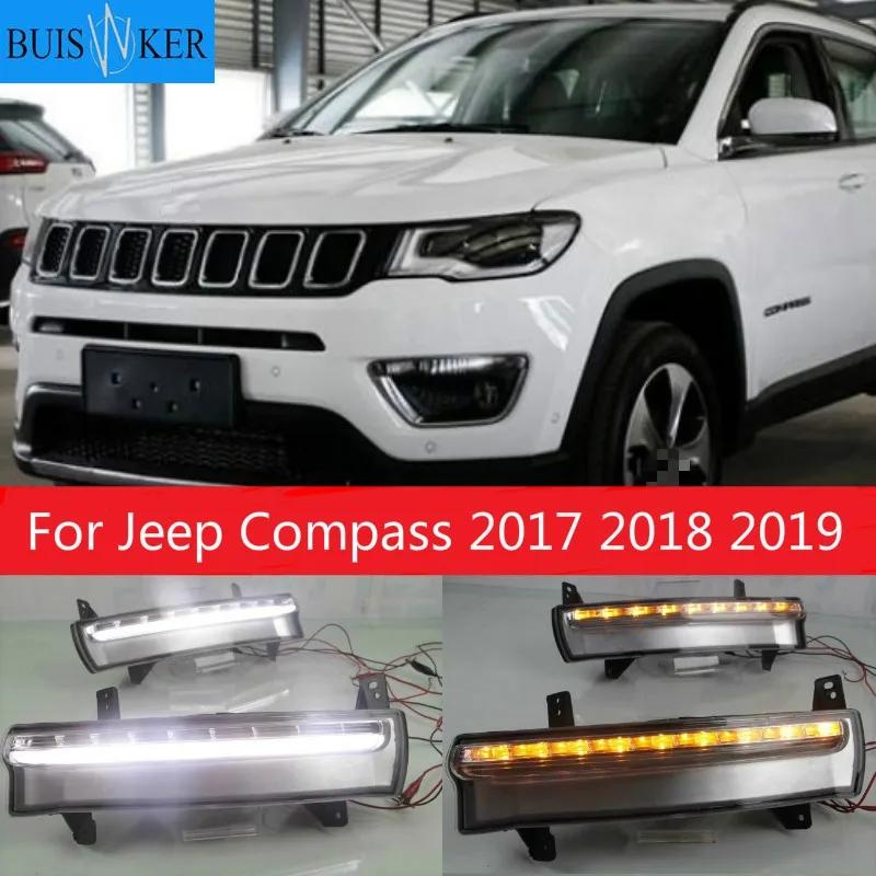 

2PCS Daytime running light For Jeep Compass 2017 2018 2019 dynamic yellow turn Signal Light style Relay 12V LED car DRL fog lamp