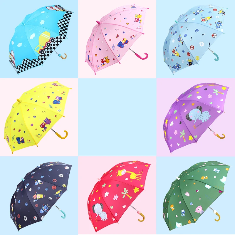 Полуавтоматические Детские Зонты с длинной ручкой милые зонтики принтом