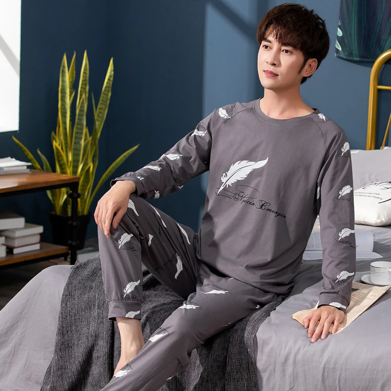 Роскошный мужской комплект одежды для сна из 100% хлопка на осень и зиму 2019|Мужские