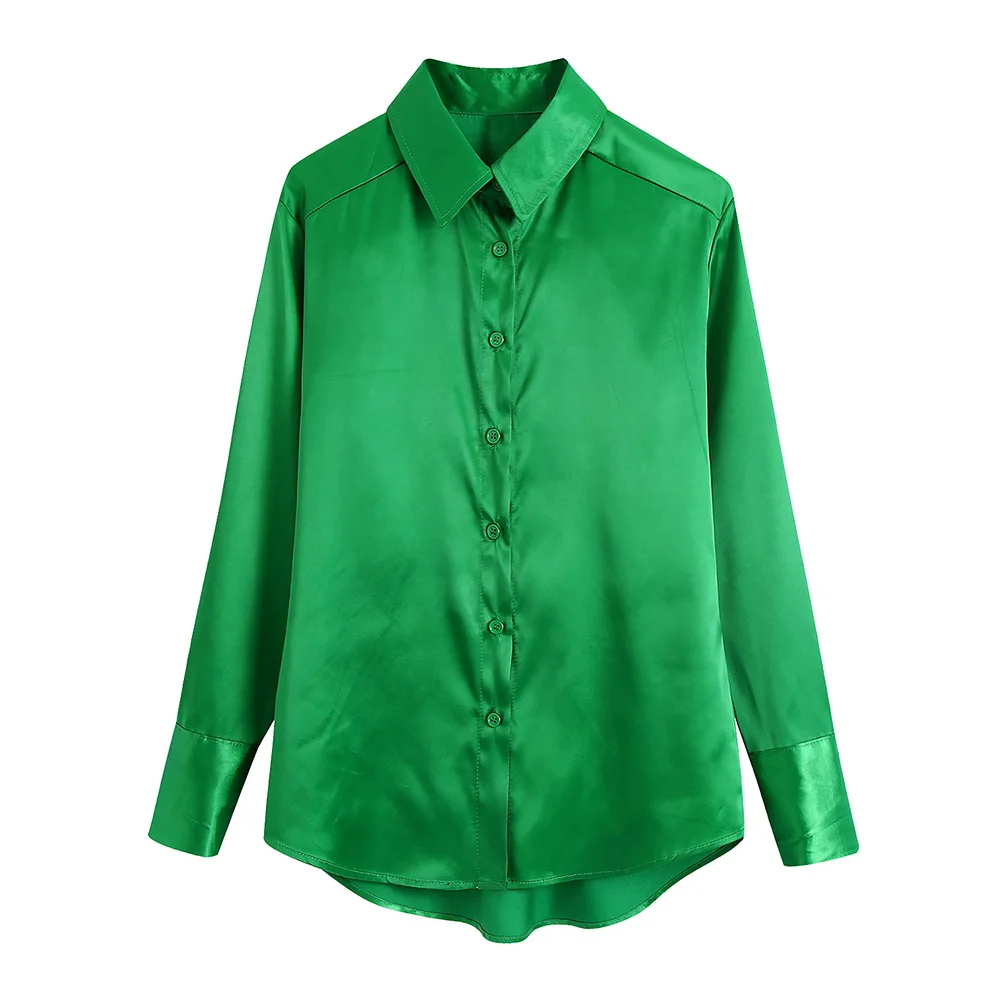 

Shirt Top Women 2021 Clothing Spring Autumn Long Sleeve Office Lady Elegant Shirts Turn Down Collar Button Up Satin Shirt Tops