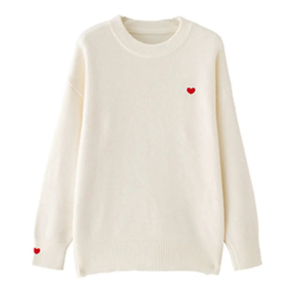 

ZOTTSOZ Casual Harajuku Loose Knitwear Pullover Women 2021 Korean Style Knitted Embroidery Heart Jumpers Sweater Tops Streetwear
