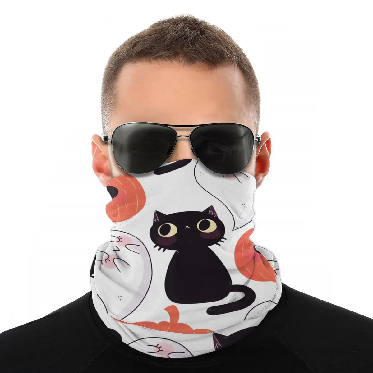 

Spooky Black Scarves Half Face Mask Unisex Halloween Neck Warmer Balaclava Bandana Dustproof Headband Cycling Hiking