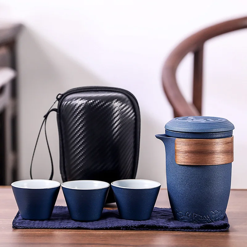 

Creative portable travel tea set, 1 teapot, 3 cups, 1 tea bag, fast guest cup, kungfu tea set, activity gift