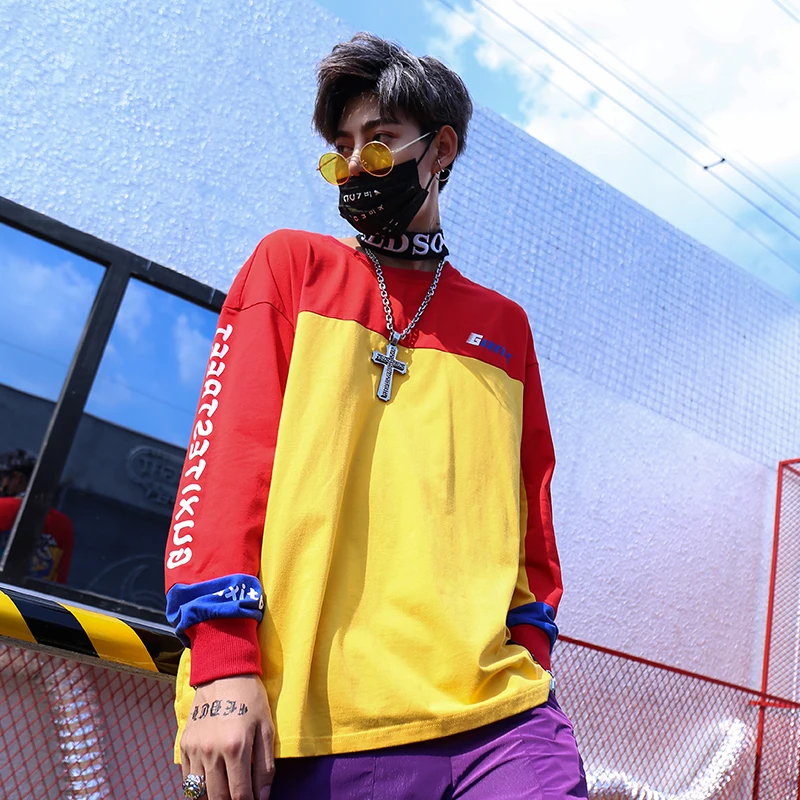 Японские футболки с длинным рукавом для пар в стиле хип-хоп Харадзюку футболка