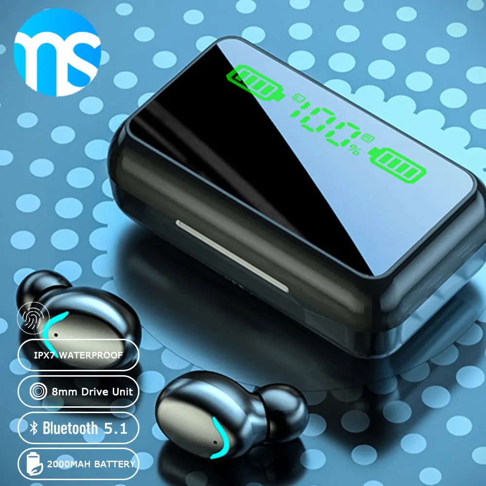 

MS TWS Bluetooth 5.1 Earphones 2000mAh Charging Box Sports Waterproof Earbuds Headsets With Microphone Headsets for Phones