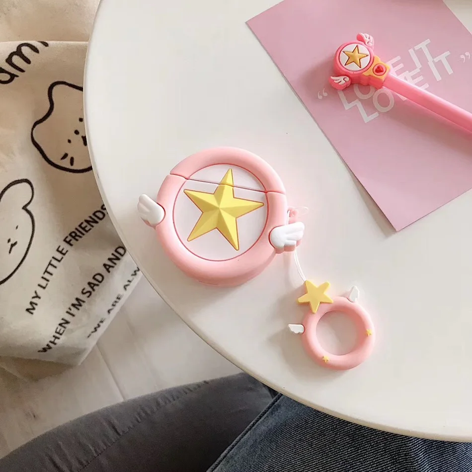 Pink Satr Для AirPods случае 3D мультяшный наушник чехол для Apple Airpods 2 забавные интимные аксессуары защитную крышку с палец кольцо ремень - Цвет: Pink Satr