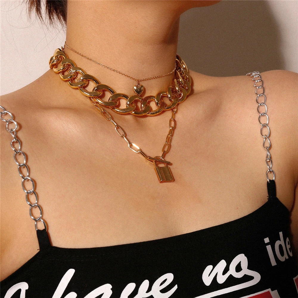 3 шт./компл. панк ожерелье с висячим замком педант хип-хоп для мужчин многослойное