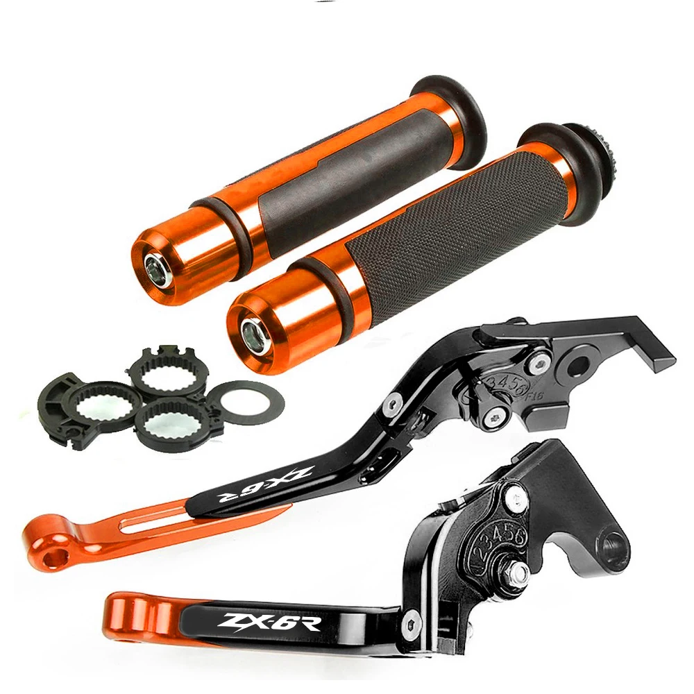 EWITH LOGO orange Ручка тормоза мотоцикла CNC Aliuminum Регулируемый рычаг тормоза сцепления ручка для Kawasaki ZX6R 2000 2001 2002 2003 2004 ZX-6R - Цвет: EWITH LOGO orange