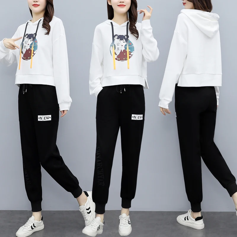 

Женский спортивный костюм из двух предметов, повседневный свободный свитер с длинным рукавом и штаны, осень