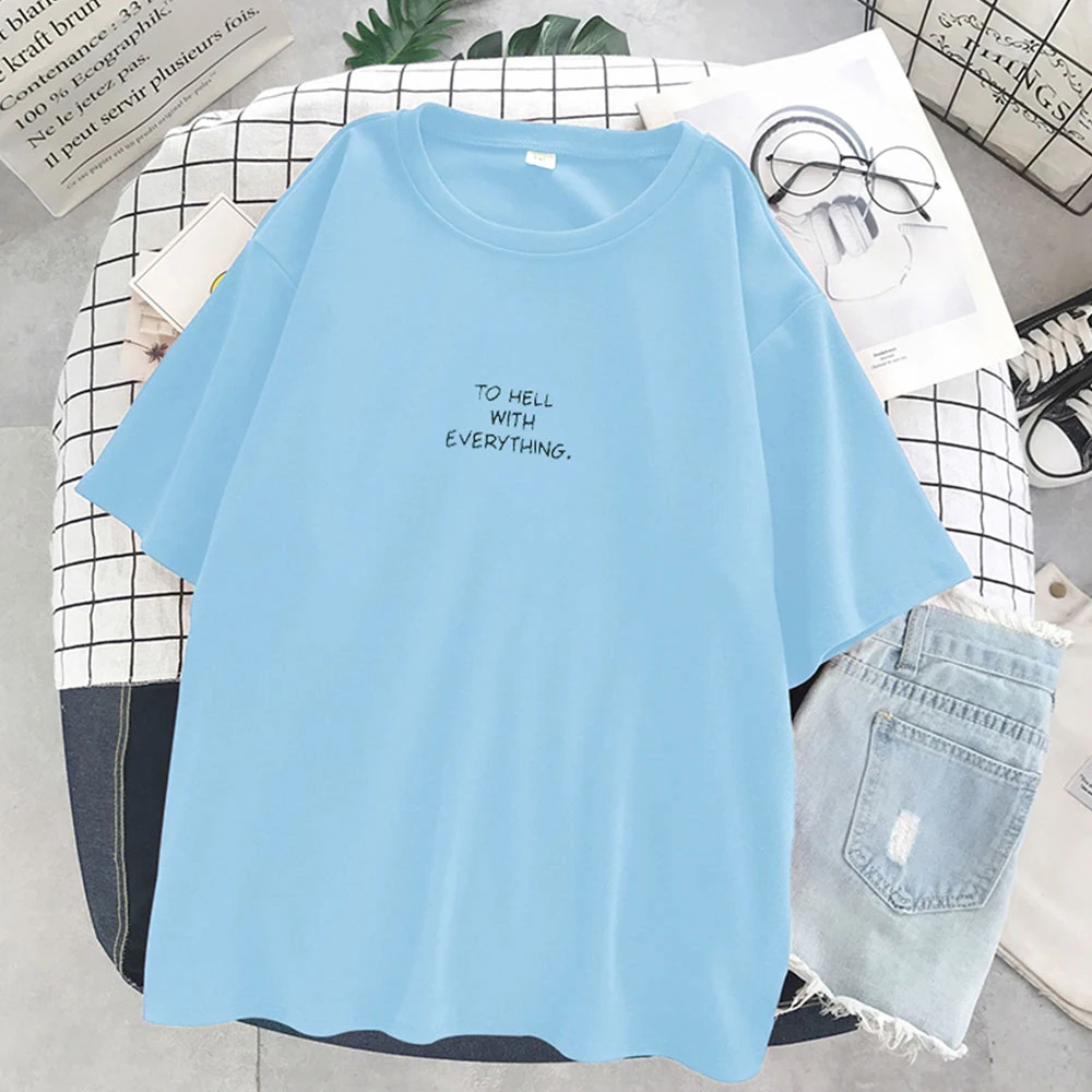

t shirt women t-shirt 2021 Clothes Female Korean Wild Short-Sleeved Crew Neck Loose Letters Print t shirts woman