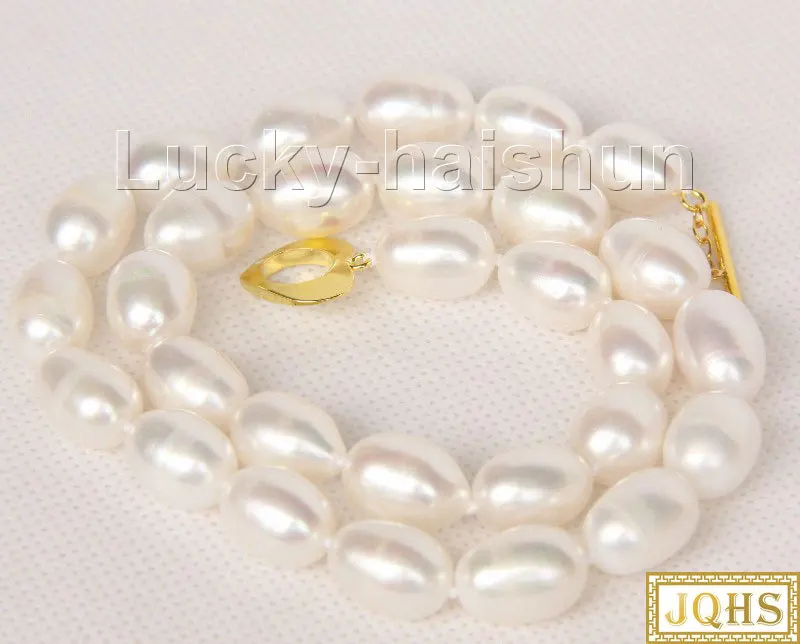 

45cm 14mm Natural White Rice Pearls Necklace Strand Knotted Filled Gold Clasp