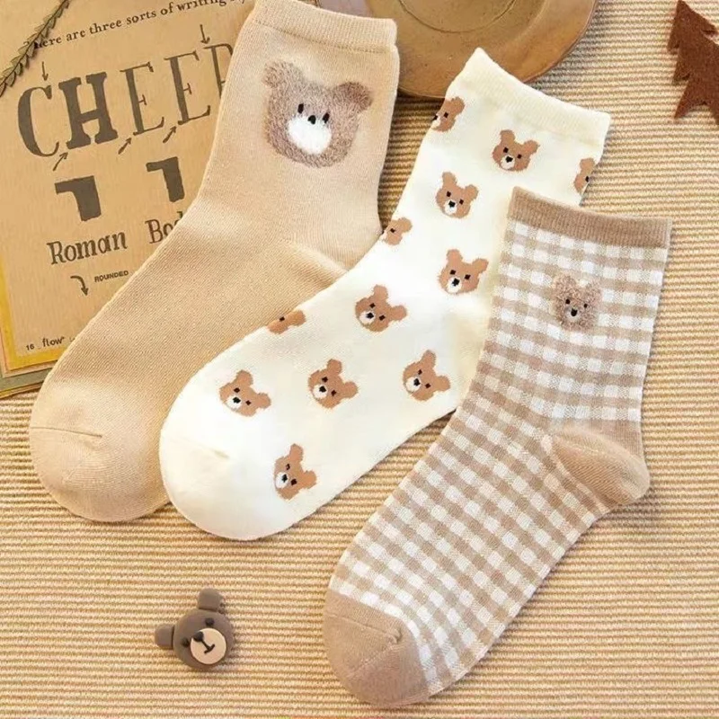 

Casual Women's Socks Harajuku Breathable Cotton Sock Girls Bear Animal Pattern Cotton Sox Cute Socks 1 Pair