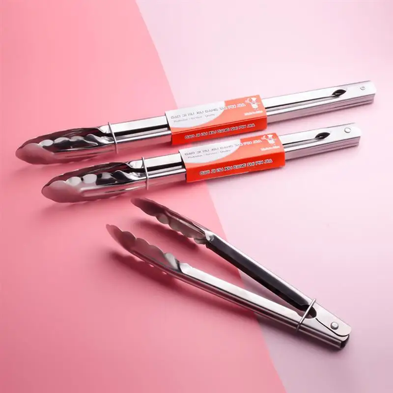 

1pc Stainless Steel Cooking Tongs Non-Stick Barbecue Tongs Bread Tongs Cooking Accessories BBQ Tools Kitchen Utensil