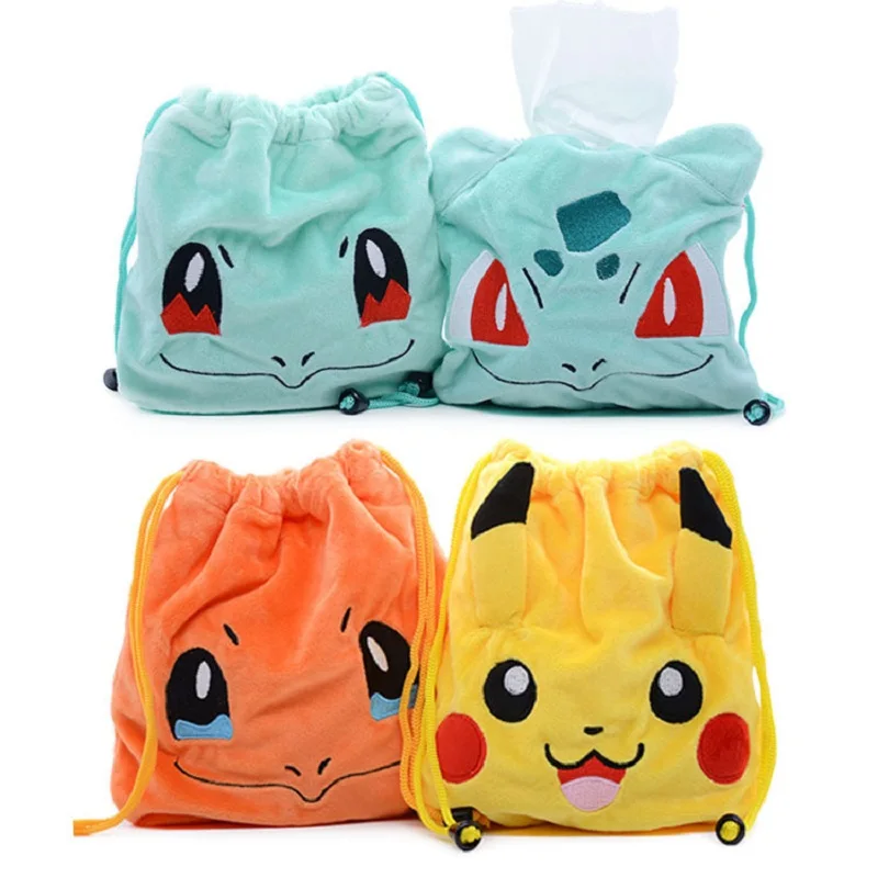 

Pokemon Plush Backpack Bundle Pocket Anime Character Pikachu Bulbasaur Charizard Squirtle Plush Backpack Storage Bag Sundries Ba