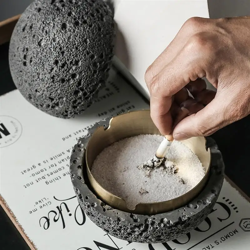 

Creative Cement Rock Ashtray Anti Fly Ash Household Large Capacity With Lid Home Office Decoration Ashtray Gift For Boyfriend