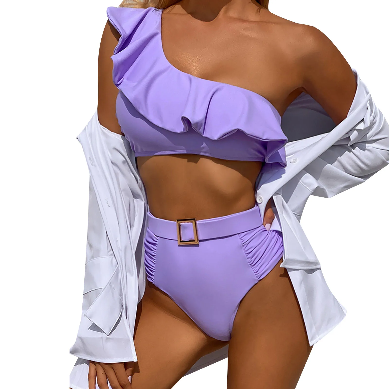 

Бикини женское летнее, с высокой талией и оборками