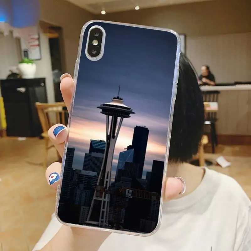 

Seattle landscape building scenery pattern Phone Case Transparent for iPhone 6 7 8 11 12 s mini pro X XS XR MAX Plus