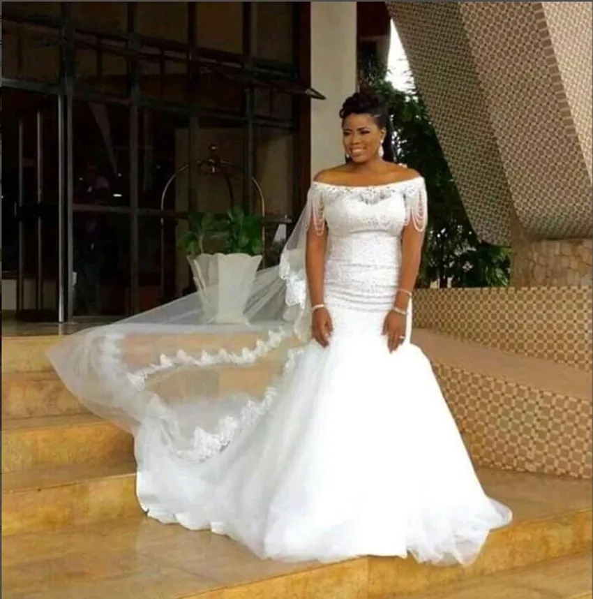 Африканские свадебные платья русалки для невесты 2020 предложение плечо кисточкой