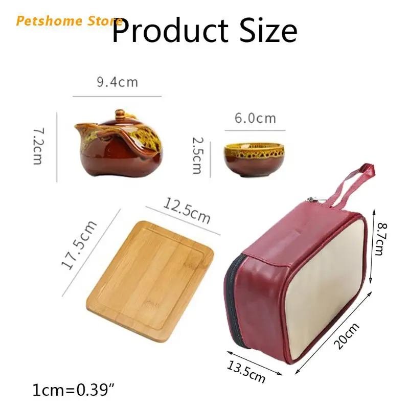 

LX9C Chinese Kungfu Tea Set with Porcelain Teapot Teacups Bamboo Tea Tray Portable Travel Bag for Outdoor Home Office