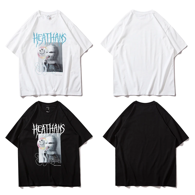 

Short Sleeve T shirt For Men Summer Pure Cotton Oversize Tshirt High Street Character Pattern Print O-Neck Sport Camiseta Hombre