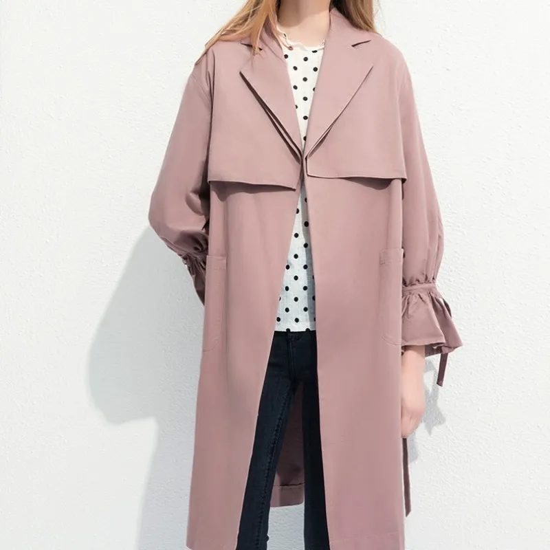 

Тренчкот женский с воротником с лацканами, модная Длинная ветровка в Корейском стиле Харадзюку, свободный крой, уличная одежда, пальто на ос...