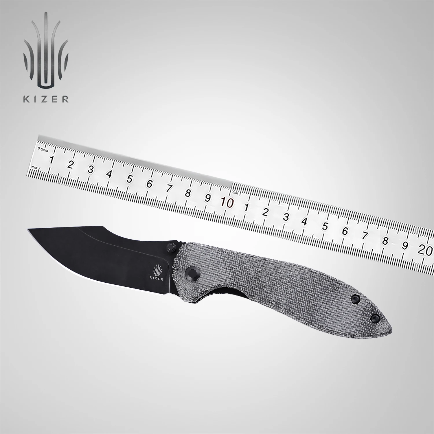 Kizer Pocket Knife V4548N1 2021 New Arrival Black Micarta Handle with Black N690 Steel Blade EDC Knife with Thumb Studs Opening