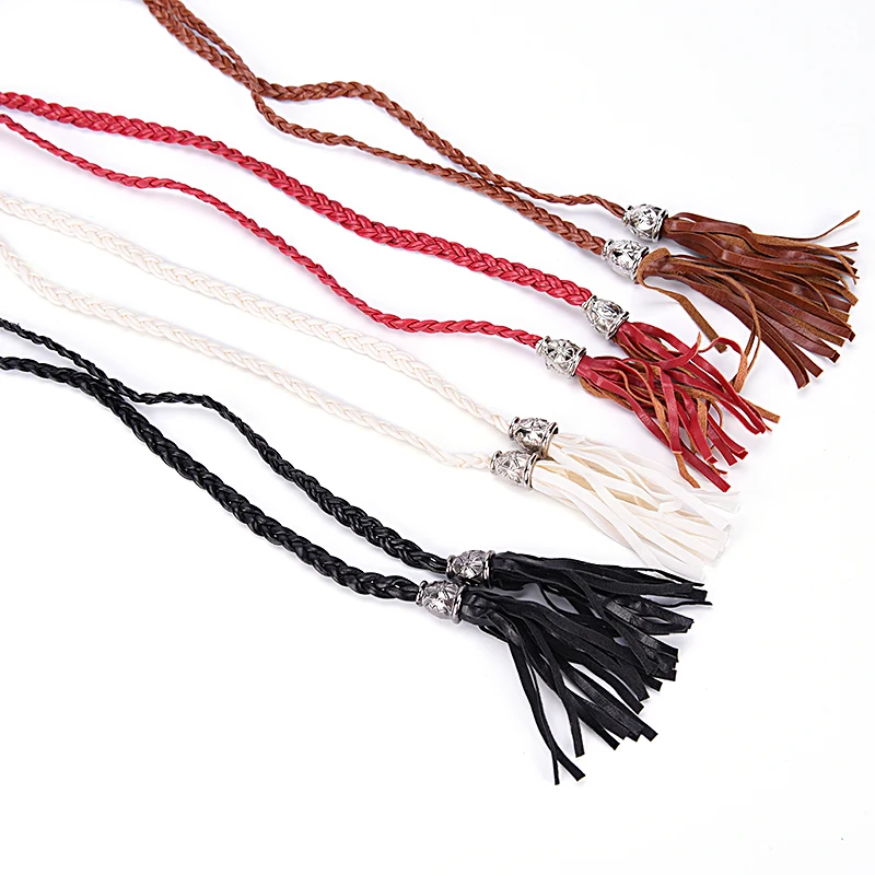 1 Pack Boho Women Simple PU Leather Tassel Woven Self-Tie Belt Thin Waist Cord New Fashion Trend | Аксессуары для одежды