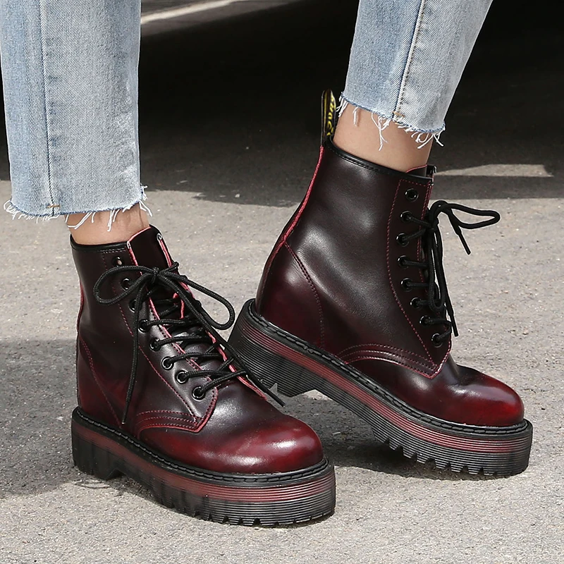 

2021 NEW Martin Boots Women Winter Shoes Genuine Leather Platform Boots Fashion Brand Motorcycle Ankle Boot Female Botas Mujer