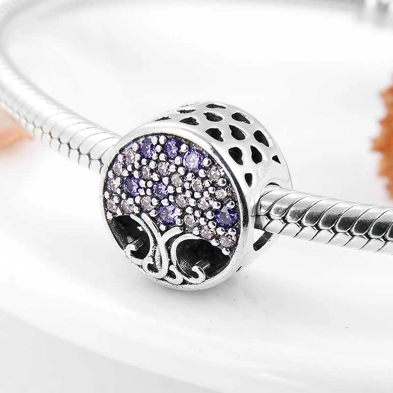 Новинка бусина-Шарм Дерево жизни из серебра со сверкающими розовыми цветными