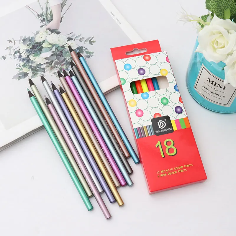 

Color Pencil 12 Color Metal Color Lead And 6 Color Fluorescent Color Pencils 18 Pens A Box Of Hand Painting Color Lead