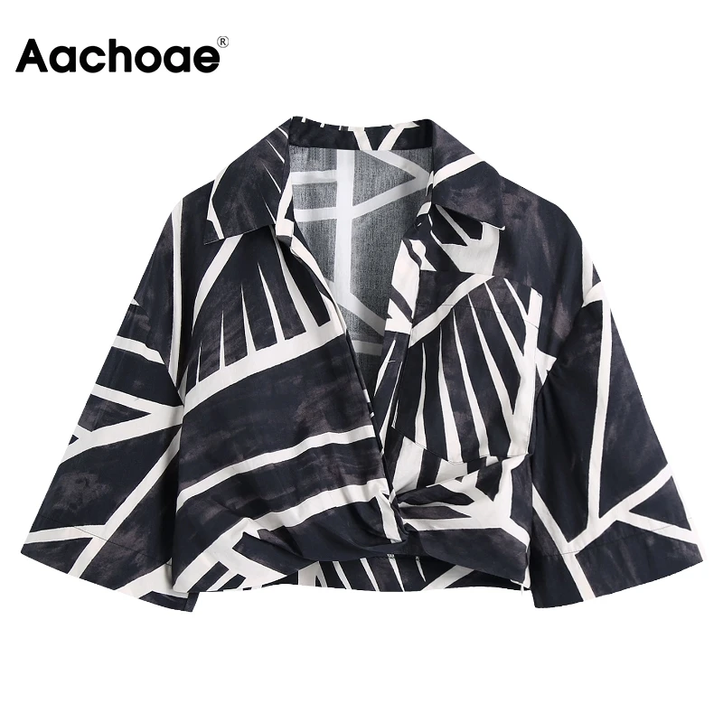 

Женская Повседневная Блузка Aachoae, рубашка с принтом, летние короткие топы с рукавами «летучая мышь», женские модные рубашки с отложным ворот...