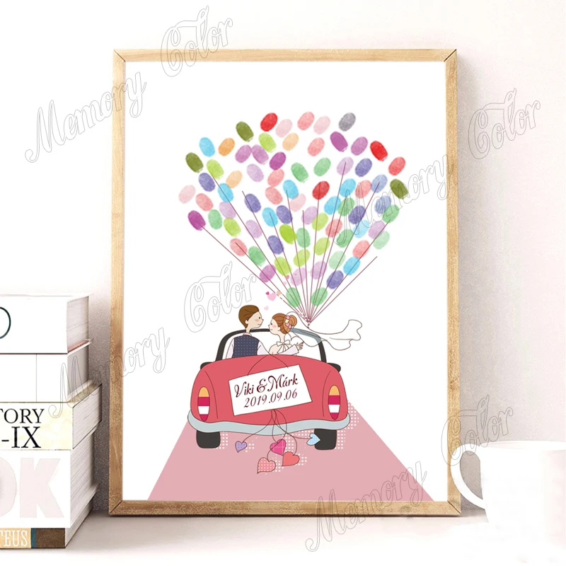 

Personalized Theme Custom Couple's Name Wedding Date Wedding Car Fingerprint DIY Signature Guestbook Painting (Ink Pad Included)