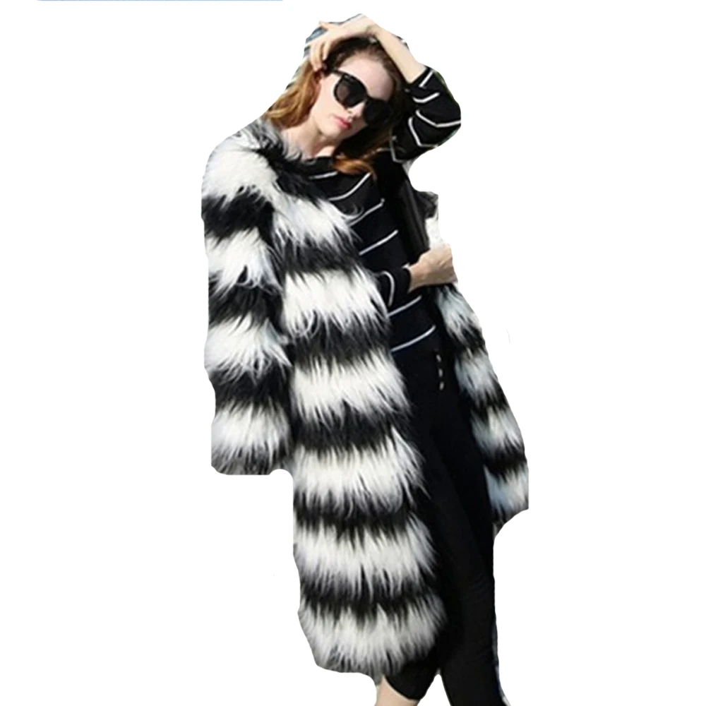 Мода 2016 длинное пальто из искусственного лисьего меха норки Женское зимнее