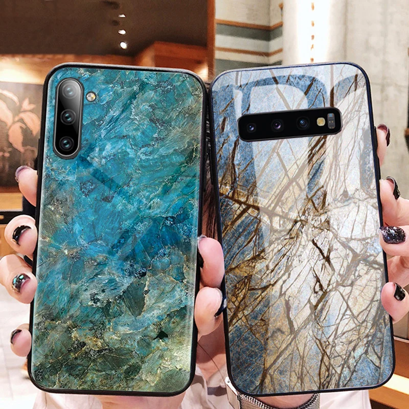 Мраморный стеклянный чехол для телефона Samsung Galaxy S7 Edge S8 S9 S10 Plus A10 A20 A30 A50 A70 A6 A8 A7 A9 2018