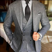 grey mens donegal tweed custom made mens three pieces tweed suit tailored single breasted men suit notch lapeljacketpantvest