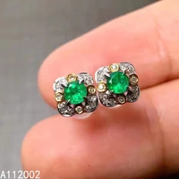 kjjeaxcmy fine jewelry natural emerald 925 sterling silver women earrings new ear studs support test luxury trendy