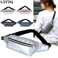 lxfzq ladies holographic waist bag fanny pack casual sequin butterfly print chest bag pu waterproof laser sports banane sac