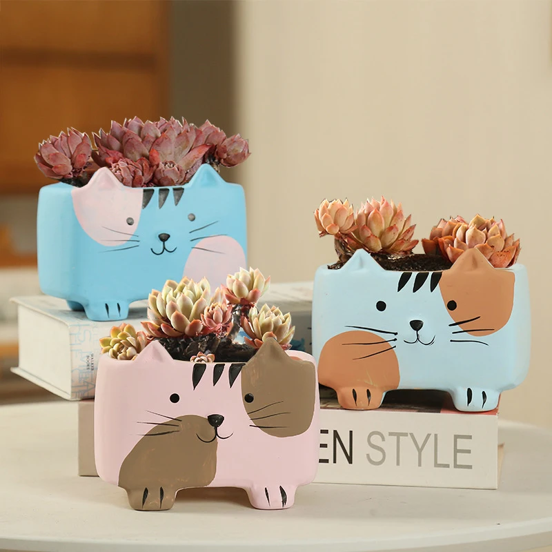 

Home Garden Korean Cartoon Doraemon Ceramic Succulent Flower Pot Creative Painted Cute Cat Stoneware Pot Balcony Potted Plant