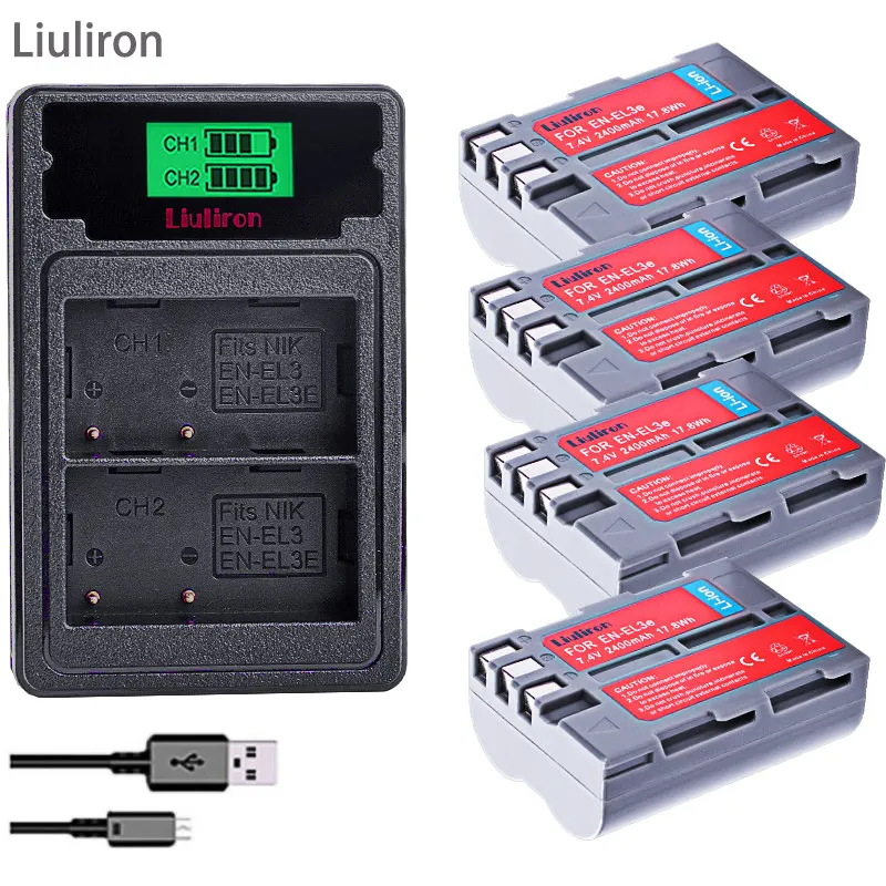 EN-EL3E EN EL3e ENEL3e EL3 EN EL 3E Battery pack For Nikon D300S D300 D100 D200 D700 D70S D70 D80s D80 D90 D50 camera - Цвет: charger and 4battery