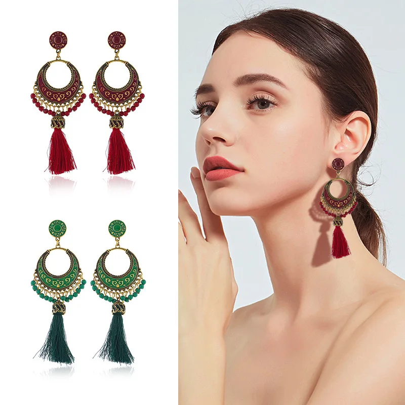 LISM Лидер продаж женские ретро этнические серьги с кисточкой красные хлопковые