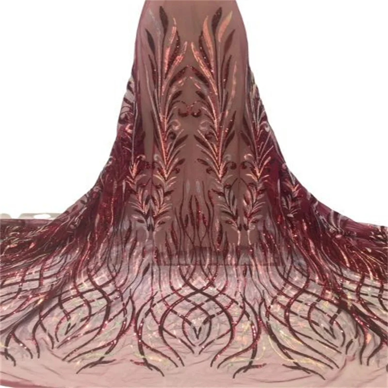 Красная новейшая дешевая вышивка французская Тюлевая кружевная ткань с