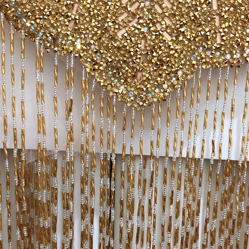 

new gold Red black and silver wedding embroidered crystal beaded tassels collar appliques Fringe length 30cm