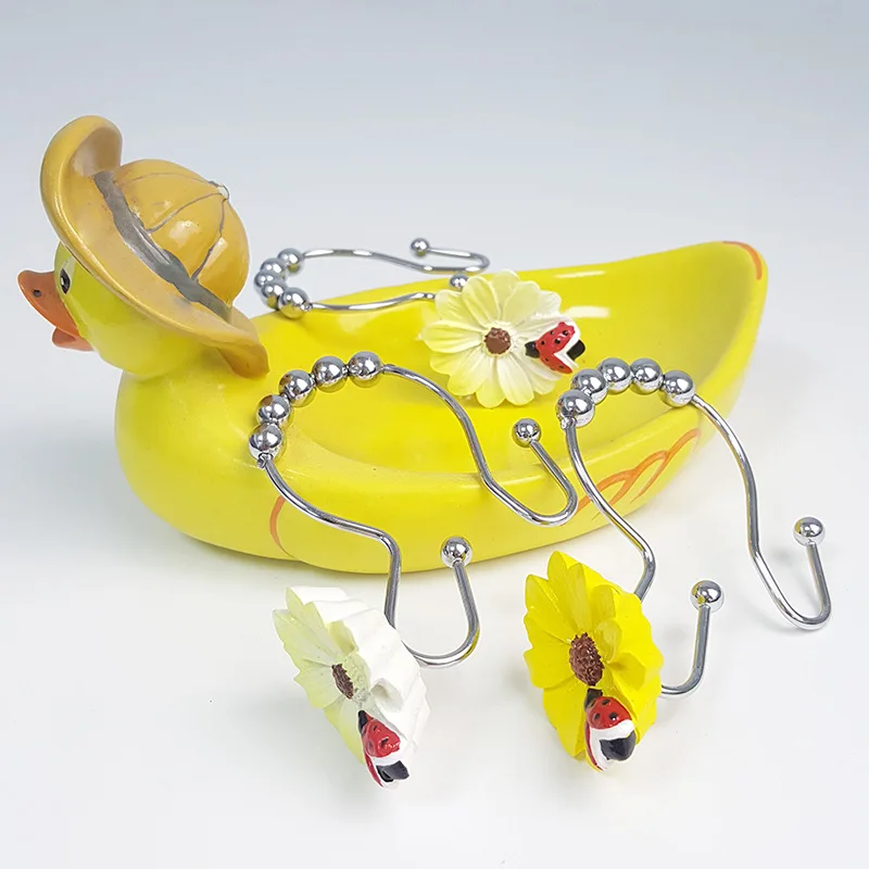 Ganchos de cortina de ducha con forma de Margarita de Ladybug, ganchos de cortina de ducha decorativos para ba&ntilde;o, ganchos dobles, gancho de cortina de Metal a prueba de &oacute;xido-1