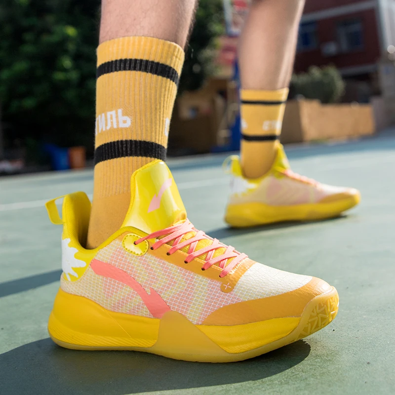 Fashion Yellow Basketball Sneakers Men Women Mesh Breathable Basketball Shoes Trainers Professional Brand High Sports Shoes Men